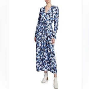 Christian Wijnants Darkah Long Sleeve Midi Dress Size 40 Blue Floral Jacquard M